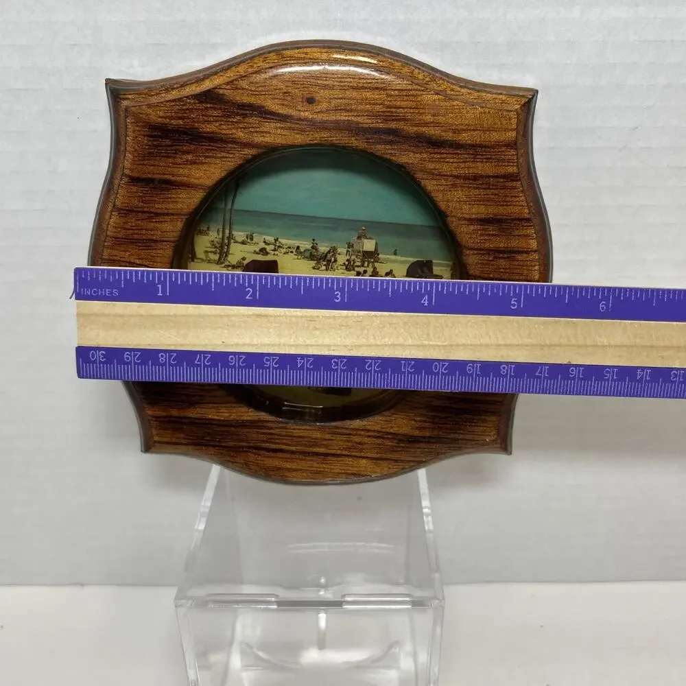 Belize Art Creations Wood Wall Plaque 1970s Island Beach Scene Print Porthole